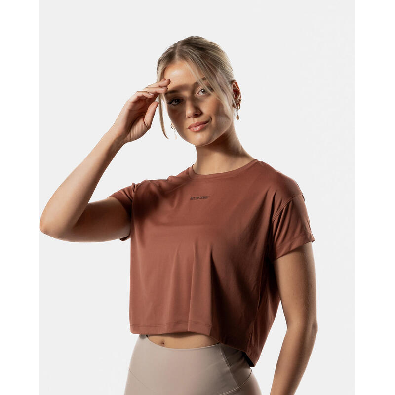 Crop Top T-shirt Fitness Femme Brun Cocoa - Lift Collection - AW Active