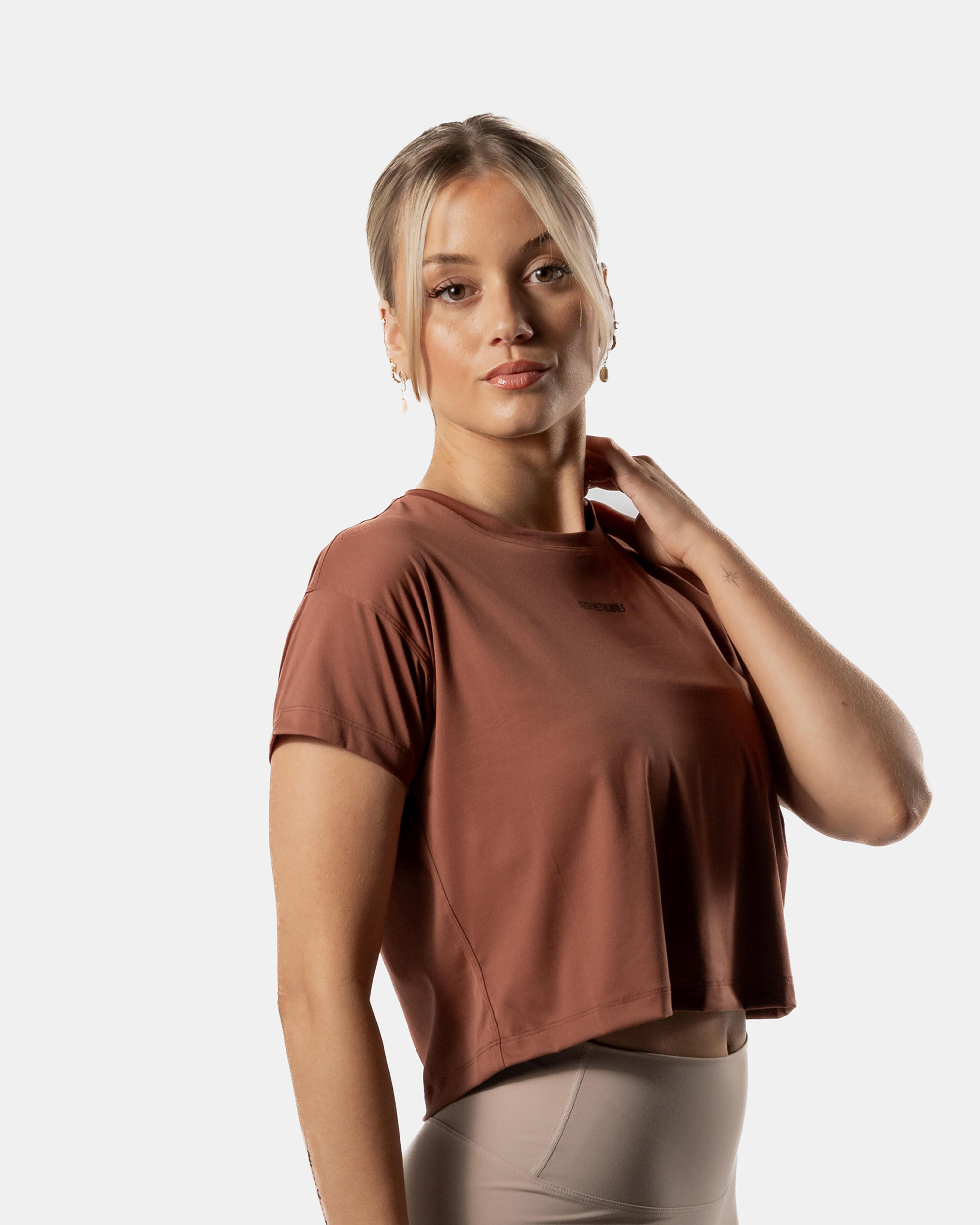 Crop Top T-shirt Fitness Dames Cacao Bruin - Lift Collectie - AW Active 3/6