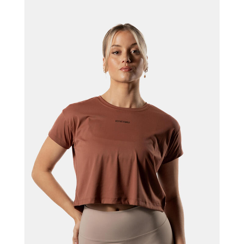 T-shirt Crop Top Fitness Donna Cacao Brun - Collezione Lift - AW Active