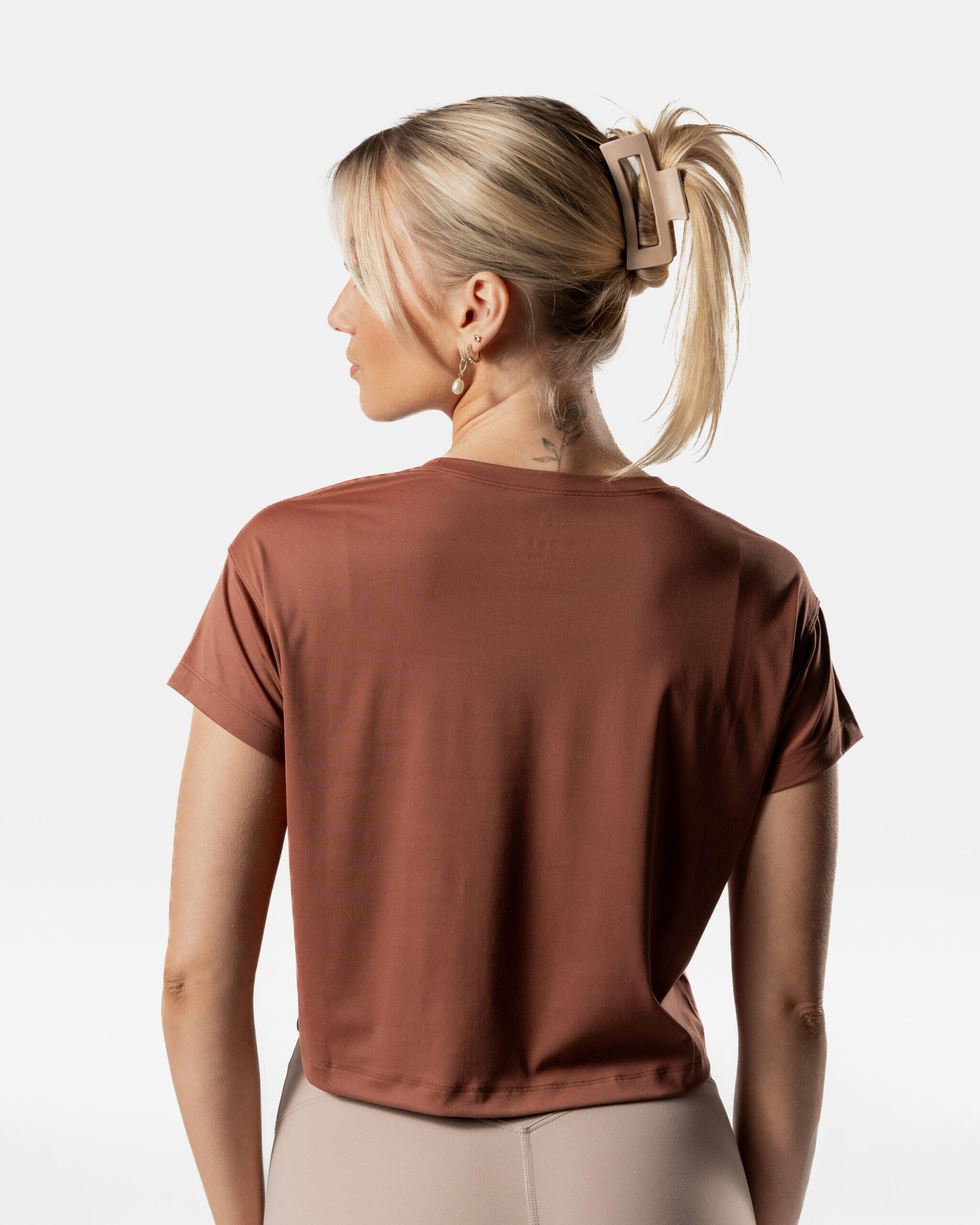 Crop Top T-shirt Fitness Dames Cacao Bruin - Lift Collectie - AW Active 6/6