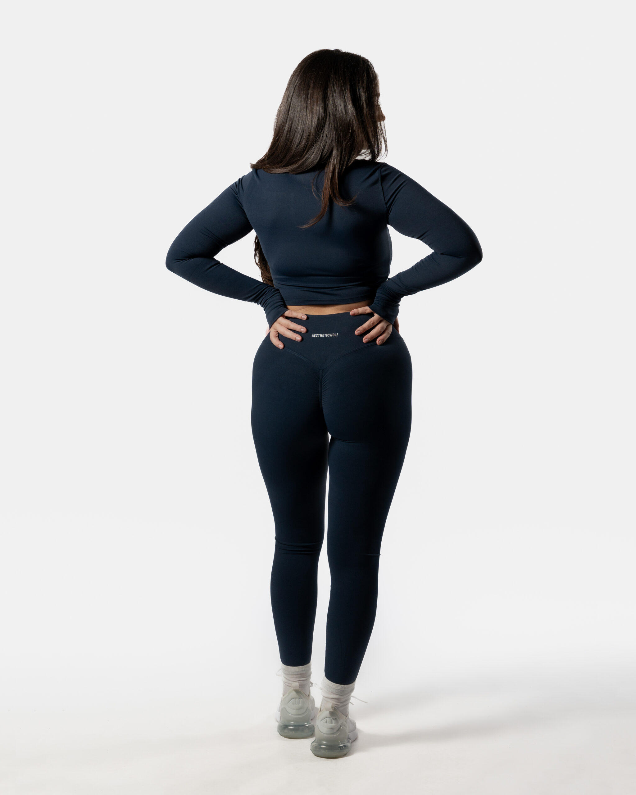 Veste crop femme manches longues pour fitness et pilates bleu marine 4/6