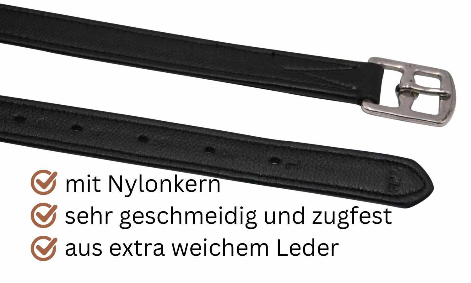 AMKA-Line Steigbügelriemen Soft aus Leder mit Nylonkern Edelstahlschnallen 2/4