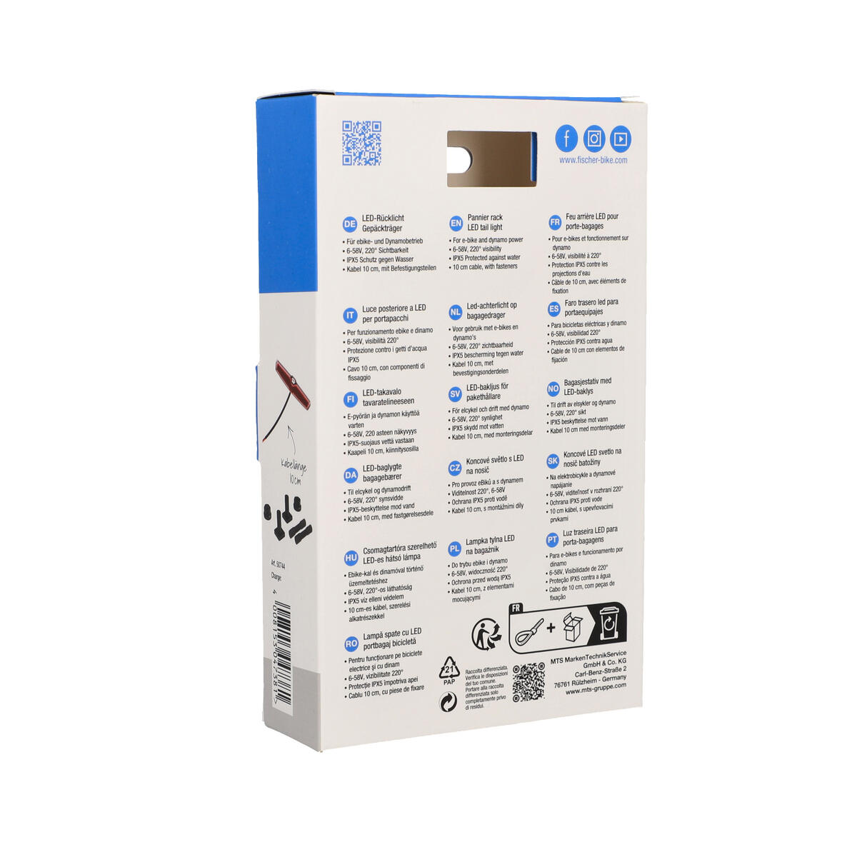 FISCHER E-Bike LED-Rücklicht G1 IPX5 Schutz 6-58V 5/7