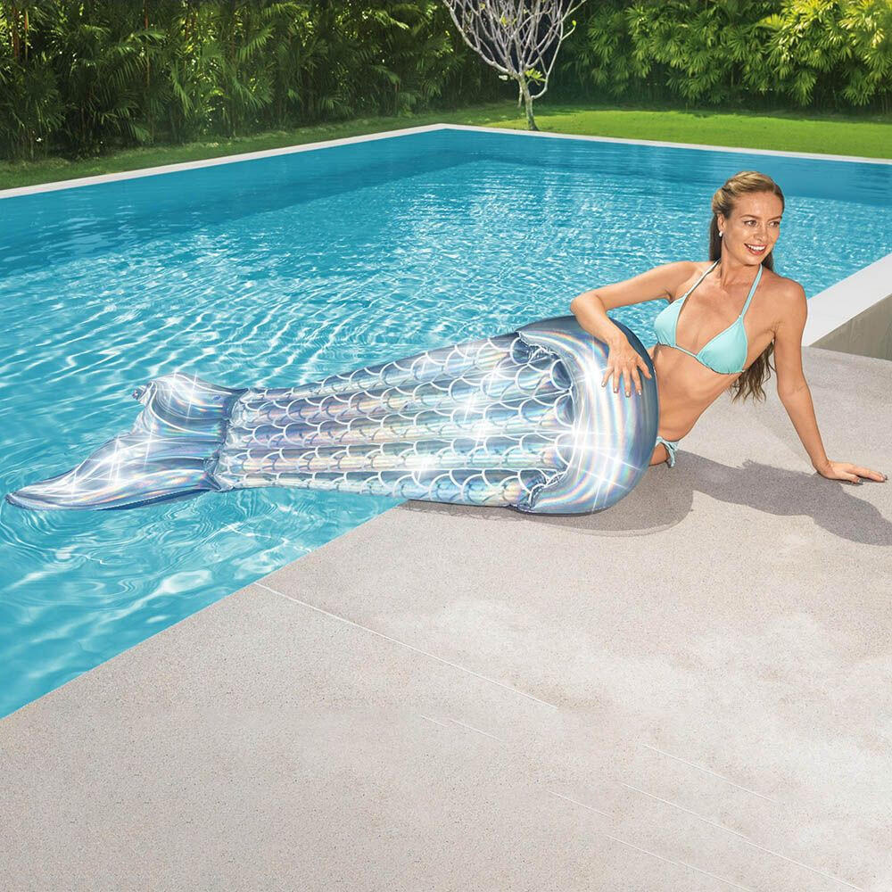 SelfTek Colchón Hinchable Sirena Para Piscina – Arcoíris Con Reposacabezas, 21 Orificios Refrescantes, Resistente A Rayos UV Y Con Parche De Reparación