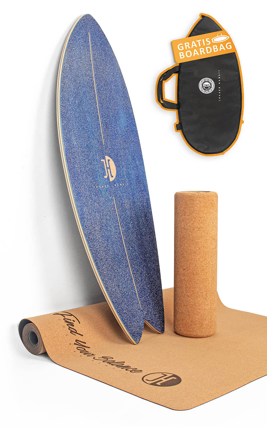 JUCKER HAWAII Balanceboard OCEAN ROCKER Blue | inkl. Korkrolle und Korkmatte