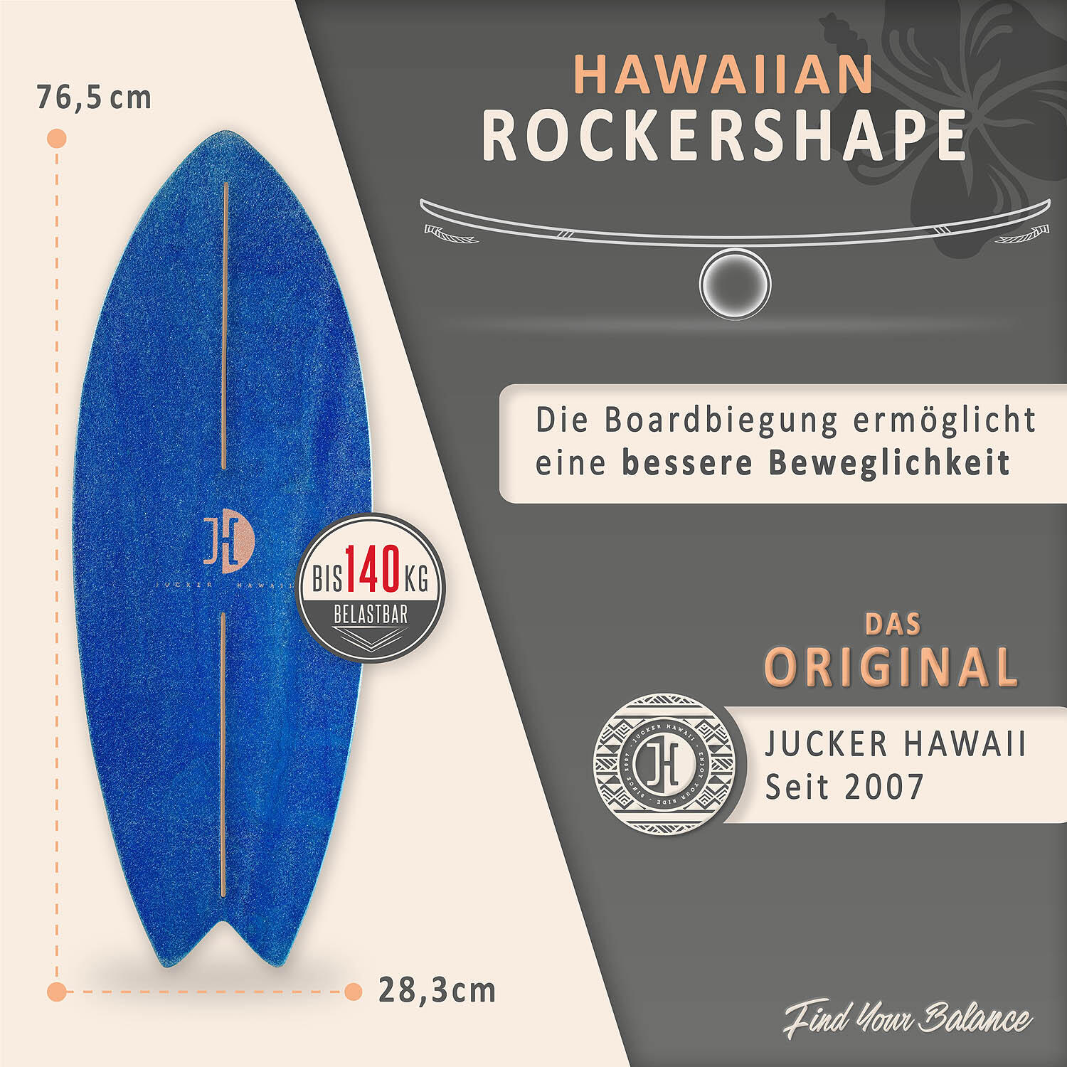 Balanceboard OCEAN ROCKER Blue | inkl. Korkrolle und Korkmatte 2/7