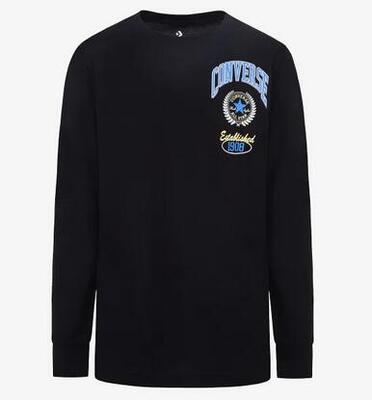 T-shirt ragazzo maniche lunghe converse collegiate sport - nero