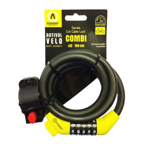 Serratura a combinazione con cavo a spirale e staffa Auvray