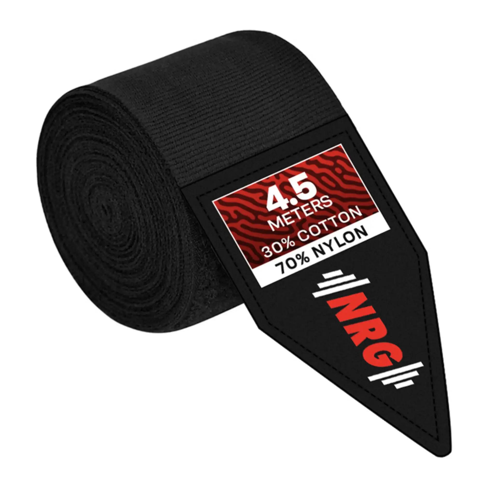 NRG WELLNESS Boks Bandage 4.5m Elastische Ondersteuning - Zwart
