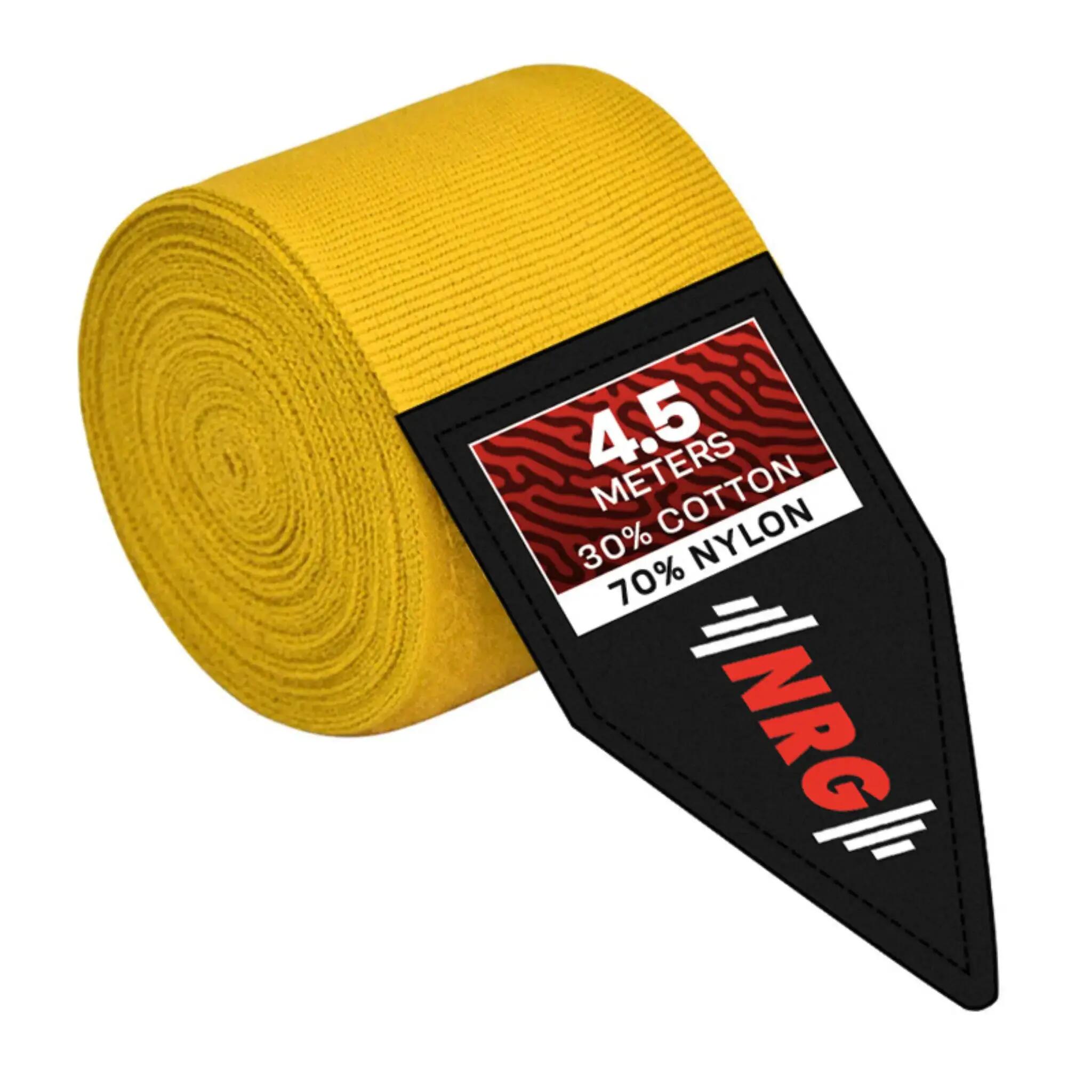 Nrg Wellness - Bandage De Boxe - Bandages Pour Les Mains - 4,5 Mètres - Jaune - Bandes De Boxe - Jaune|noir - 450 Cm - Decathlon