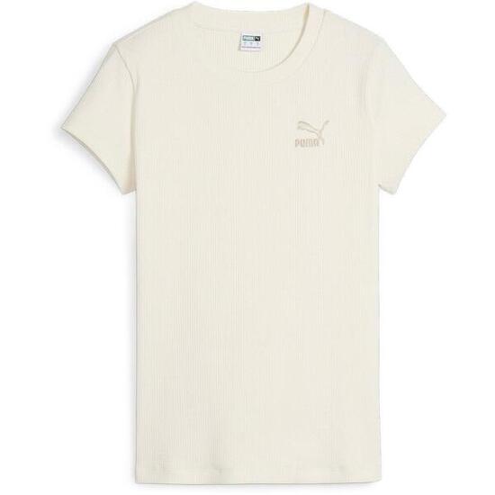 Camiseta Puma Classics Ribbed Slim Tee, Beige, Mujer