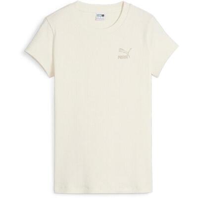T-Shirt Puma Classics Ribbed Slim Tee, Beige, Damen