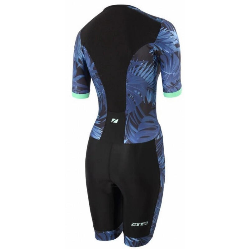 Triathlonbekleidung Damen Zone3 Activate+ Tropical Palm SS FullZip Trisuit