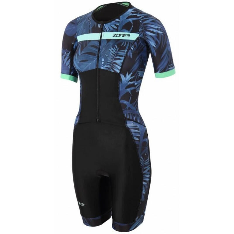 Women's Triathlon Zone3 Activate+ Tropical Palm SS FullZip Trisuit