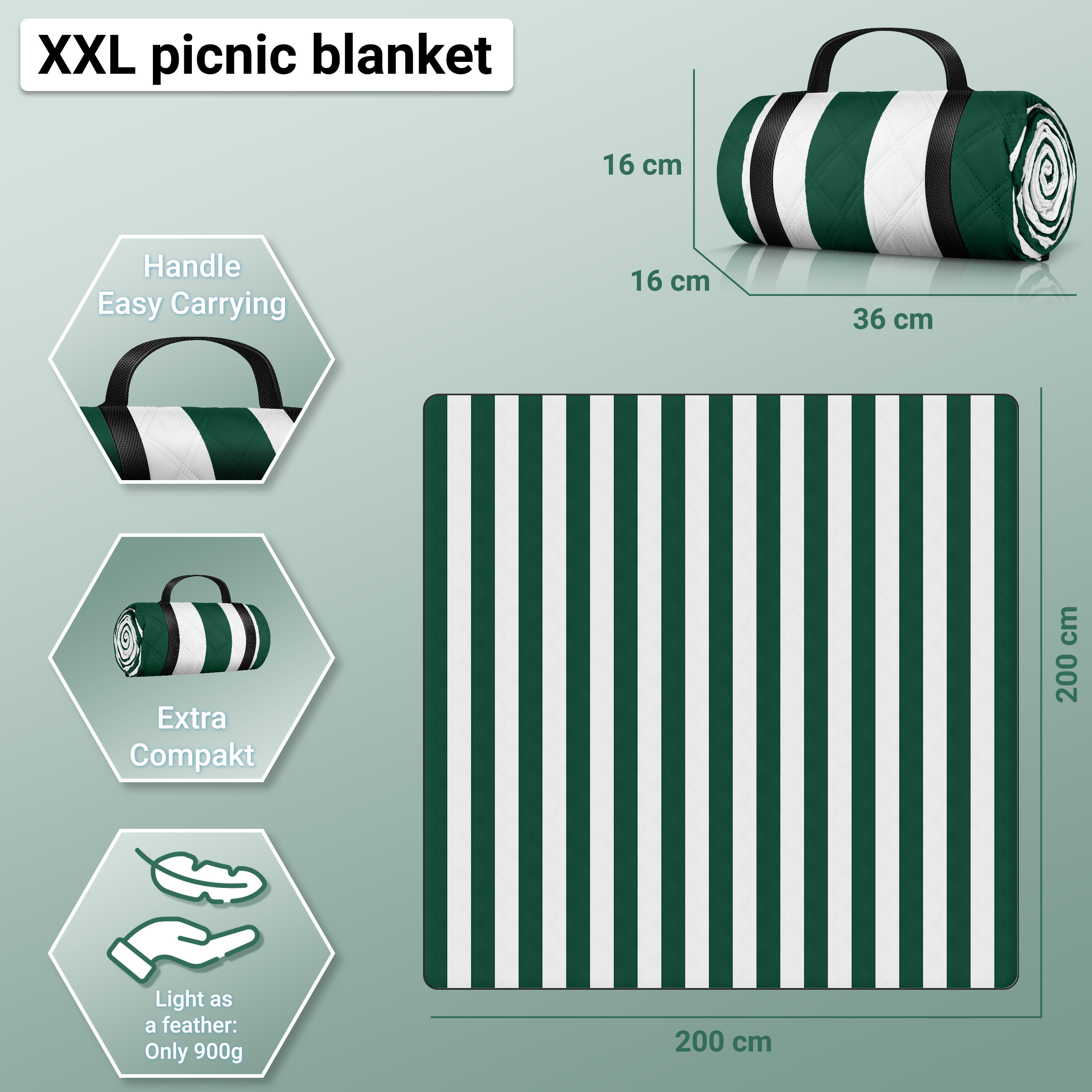 HOEL® Picknickdecke wasserabweisend + isoliert - Strandmatte XXL 200x200cm 6/7