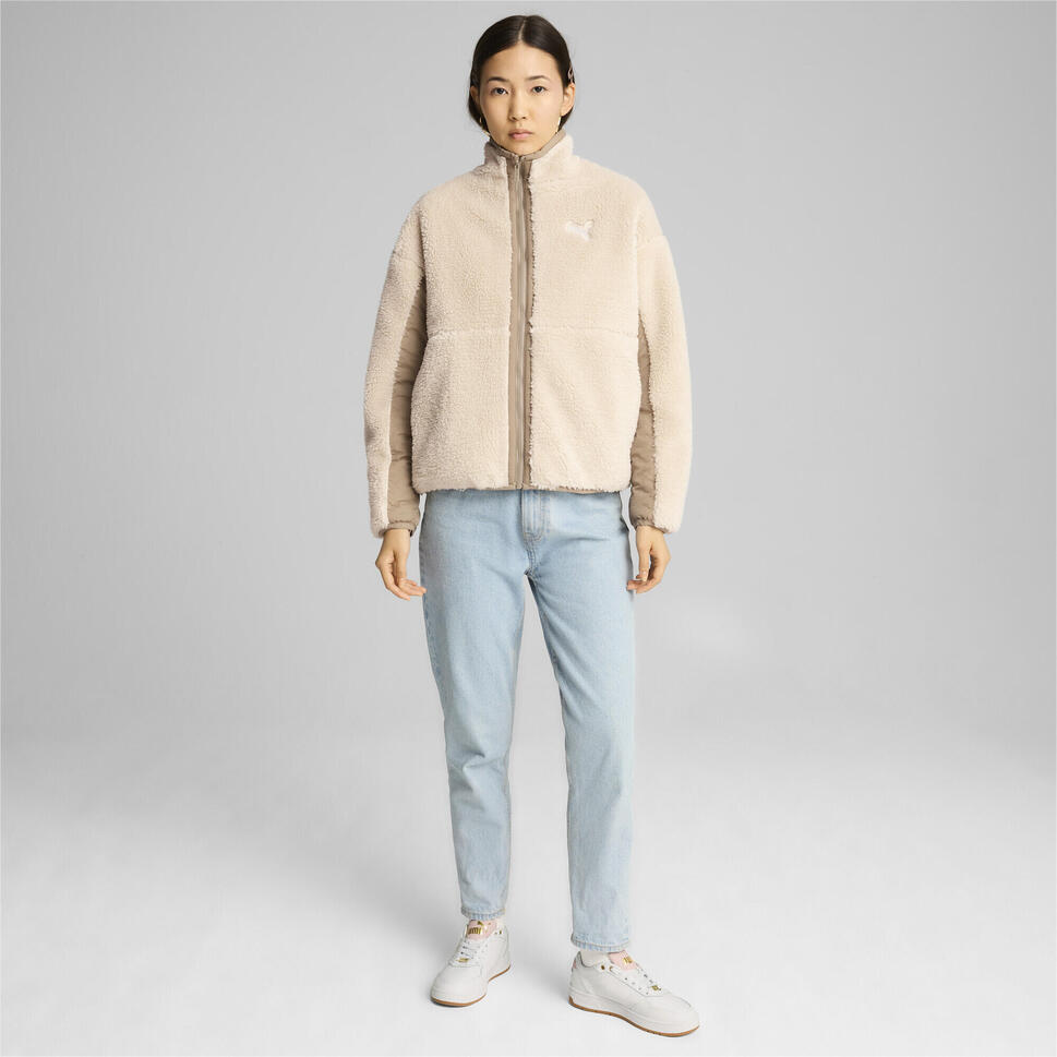 Damska dwustronna kurtka sherpa PUMA Oak Branch Beige