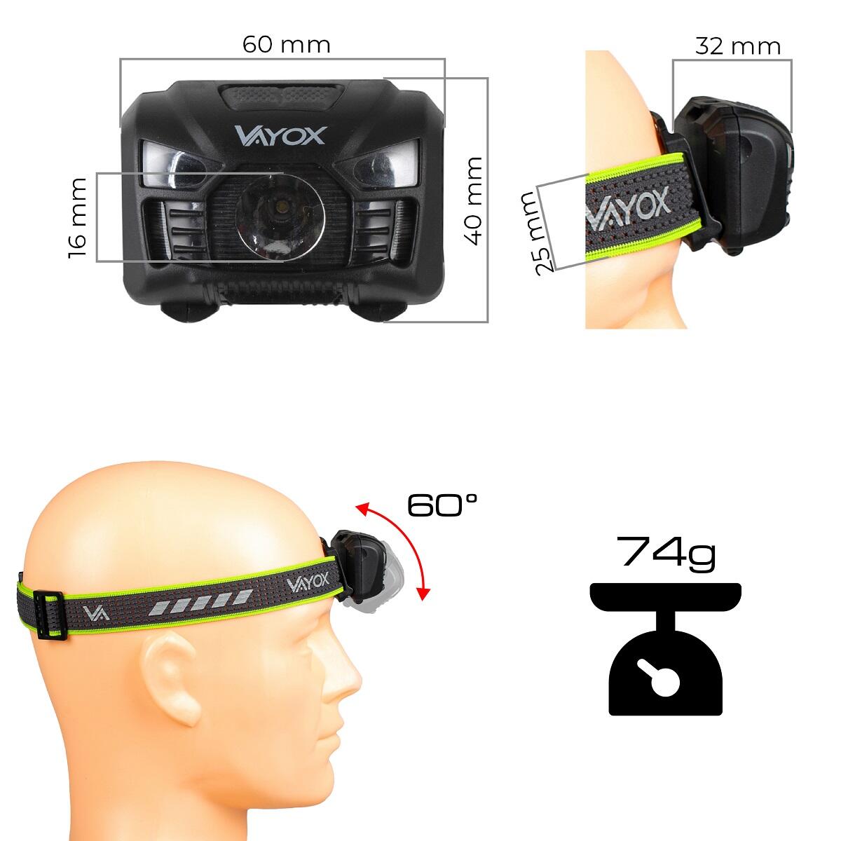 Torcia frontale VAYOX VA0020, ricaricabile, con sensore di movimento 5/7