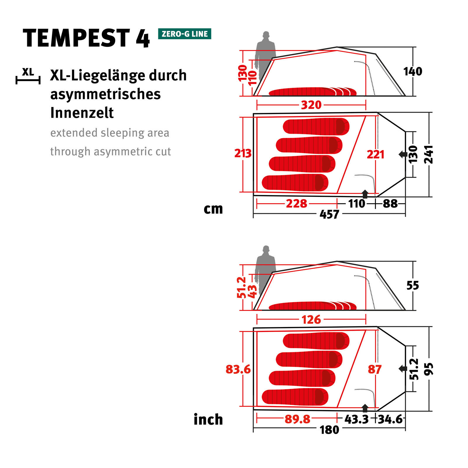 Trekkingzelt Tempest 4 Personen Tunnelzelt Camping Familien Zelt 3,25 kg 2/7