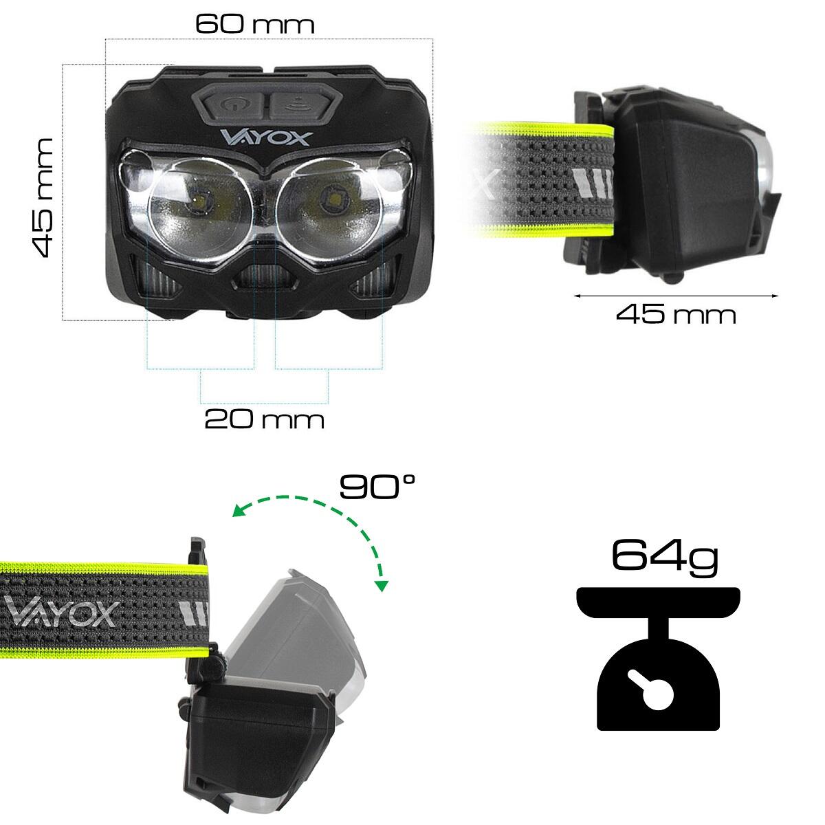Vayox VA0078 hoofdlamp, 500lm, oplaadbaar, met hybride voeding 6/8
