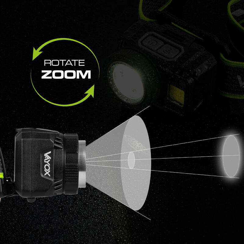 Homlok lámpa Vayox VA0098, 500 lm, ZOOM, akkumulátoros hibrid táplálással