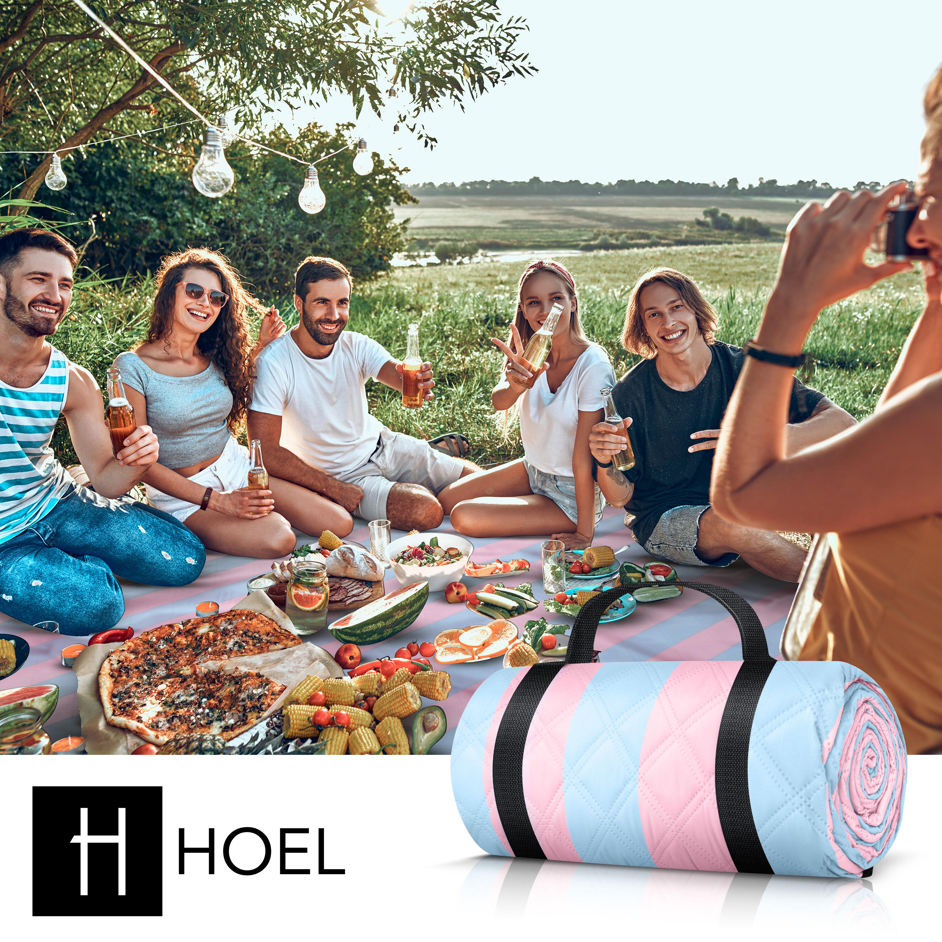HOEL® Picknickdecke wasserabweisend + isoliert - Strandmatte XXL 200x200cm 4/7