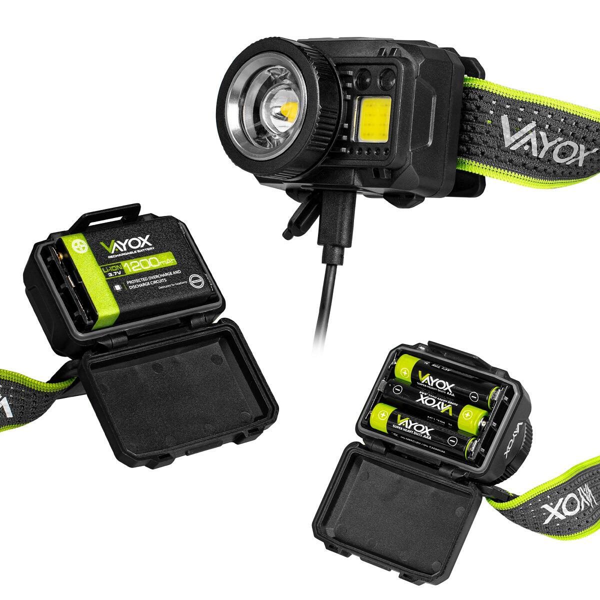 Lanterna frontal Vayox VA0098, 500lm, ZOOM, recarregável com alimentação híbrida 5/7