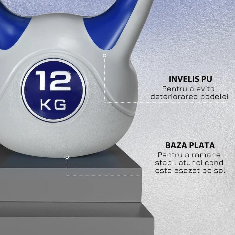 SPORTNOW Kettlebell 12kg din PU cu nisip si baza plata, 24x17x28 cm, Albastru