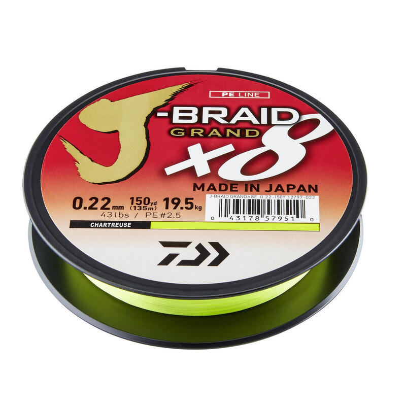 FIR TEXTIL DAIWA J-BRAID GRAND X8E CHARTREUSE 016MM/10,0KG/135M