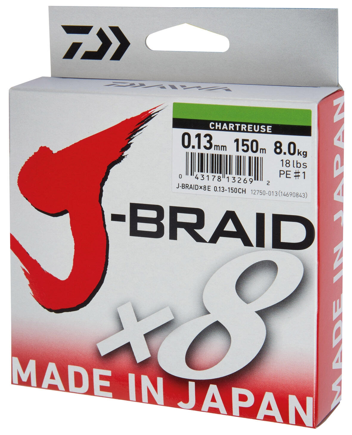 FIR TEXTIL DAIWA J-BRAID X8 CHARTREUSE 018MM/12,0KG/150M