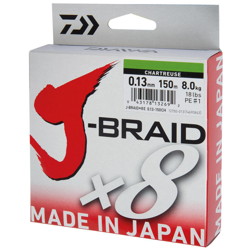 FIR TEXTIL DAIWA J-BRAID X8 CHARTREUSE 016MM/9,0KG/150M