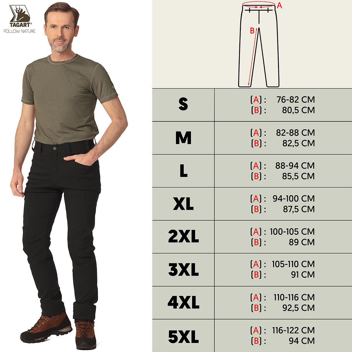 Pantalon de chasse pour homme Tagart CRAMP Pro noir avec cinq poches 2/4