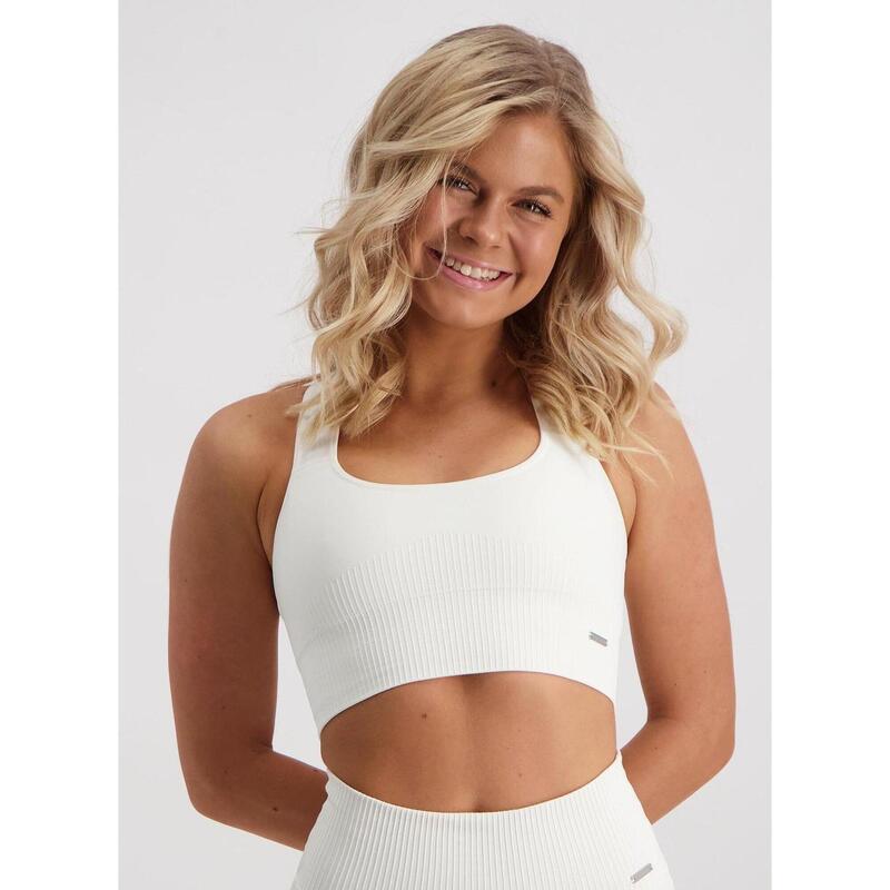 Soutien-gorge de sport à maintien élevé Côtelée Pilates Femmes Blanc Cassé aim'n