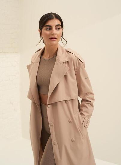 Damen Casual Trenchcoat Wasser- und Windabweisend Schwarz