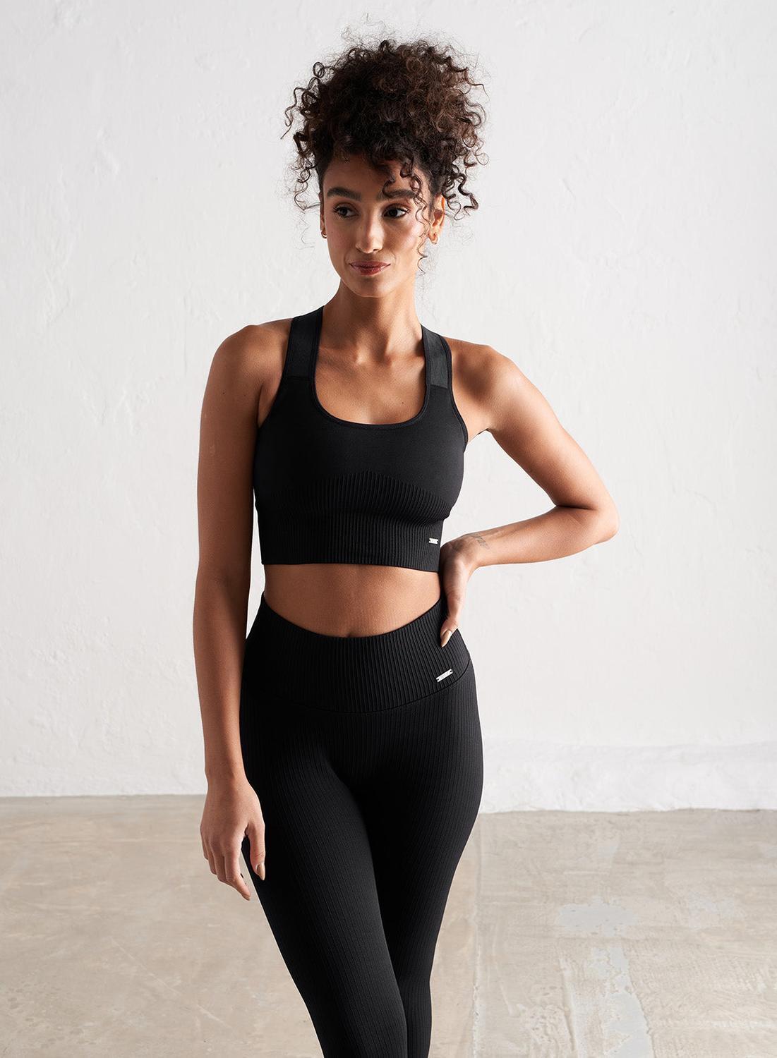 Donna Reggiseno Sportivo Supporto Elevato Senza Cuciture Nero 3/6