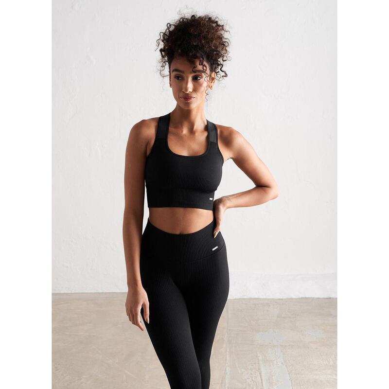 Black High Support Ribbed Bra