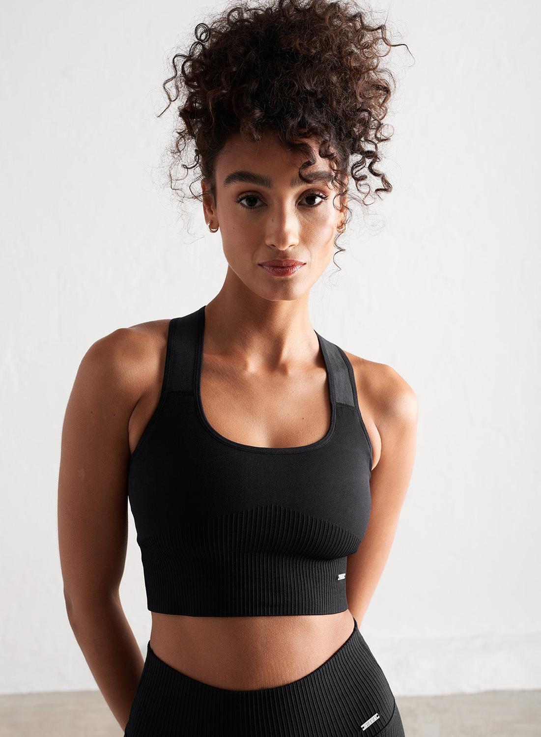 AIM'N Damen Sport-BH Starker Halt Gerippt Nahtlos Schwarz
