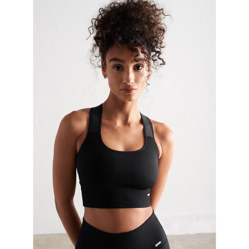 Black High Support Ribbed Bra