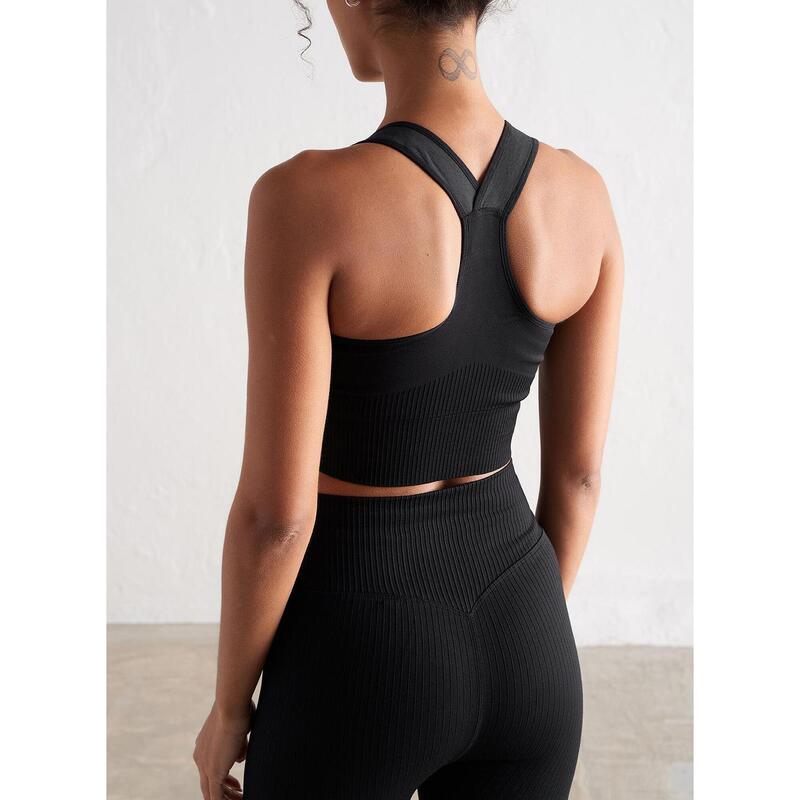 Soutien-gorge de sport à maintien élevé Côtelée Pilates Femmes Noir aim'n