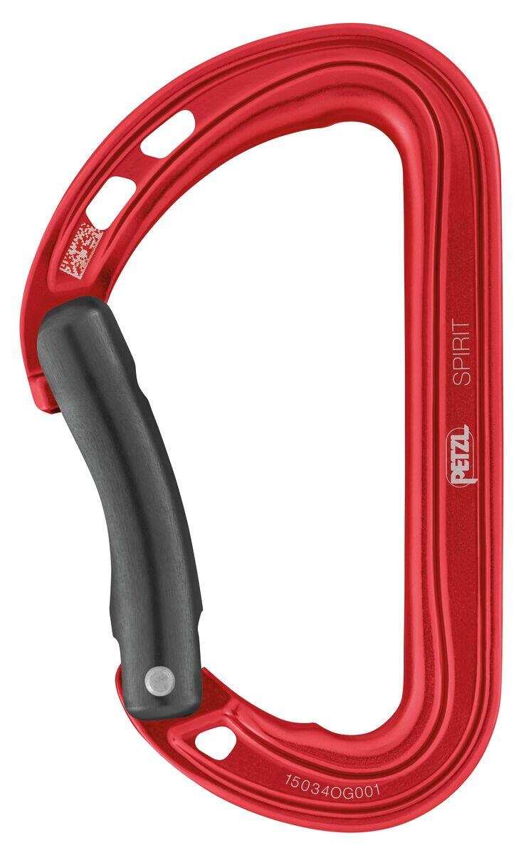 Mousqueton Petzl Spirit rouge léger porte coudée Keylock polyvalent escalade 1/2