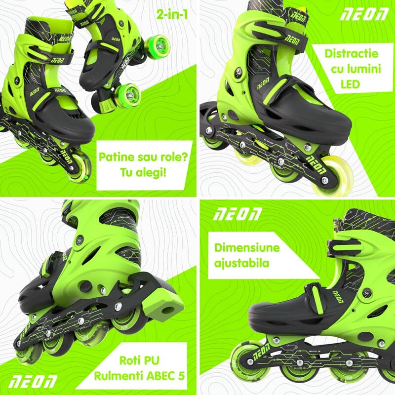 Role 2 in 1 Neon Combo Skates marime 34-37 Green