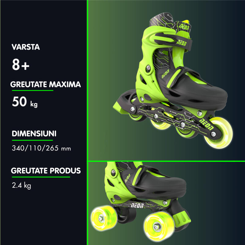 Role 2 in 1 Neon Combo Skates marime 34-37 Green