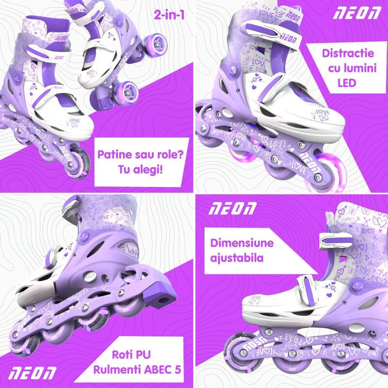 Role 2 in 1 Neon Combo Skates marime 34-37 Purple