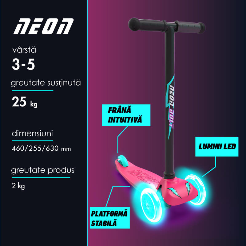 Trotineta cu 3 roti Neon Bolt Pink