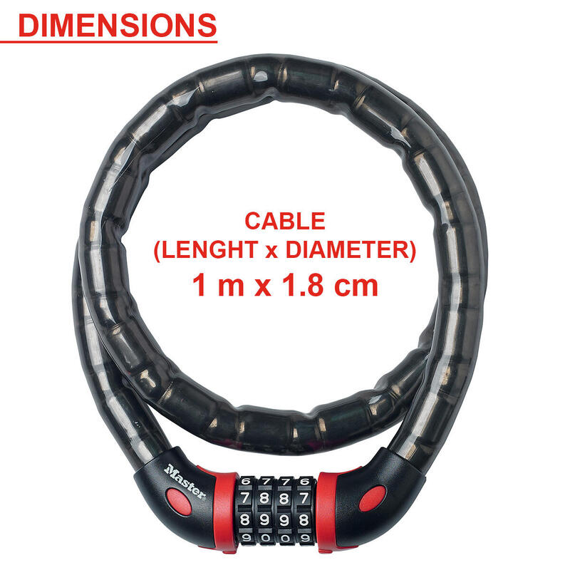 Antifurt cablu otel armat cu cifru 1m x 18 mm Negru