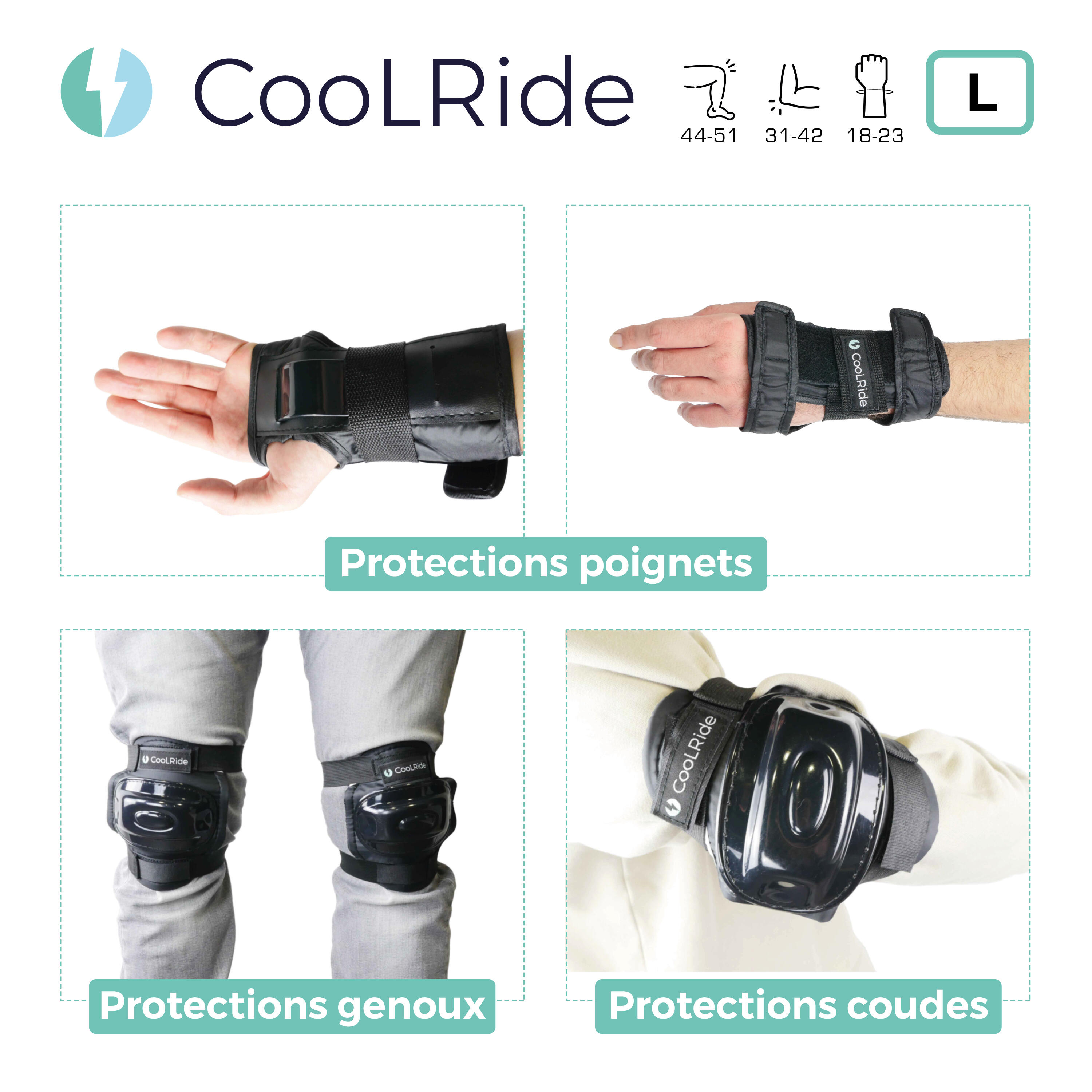 Kit de protection trottinette, skateboard, roller adulte CooLRide 2/5
