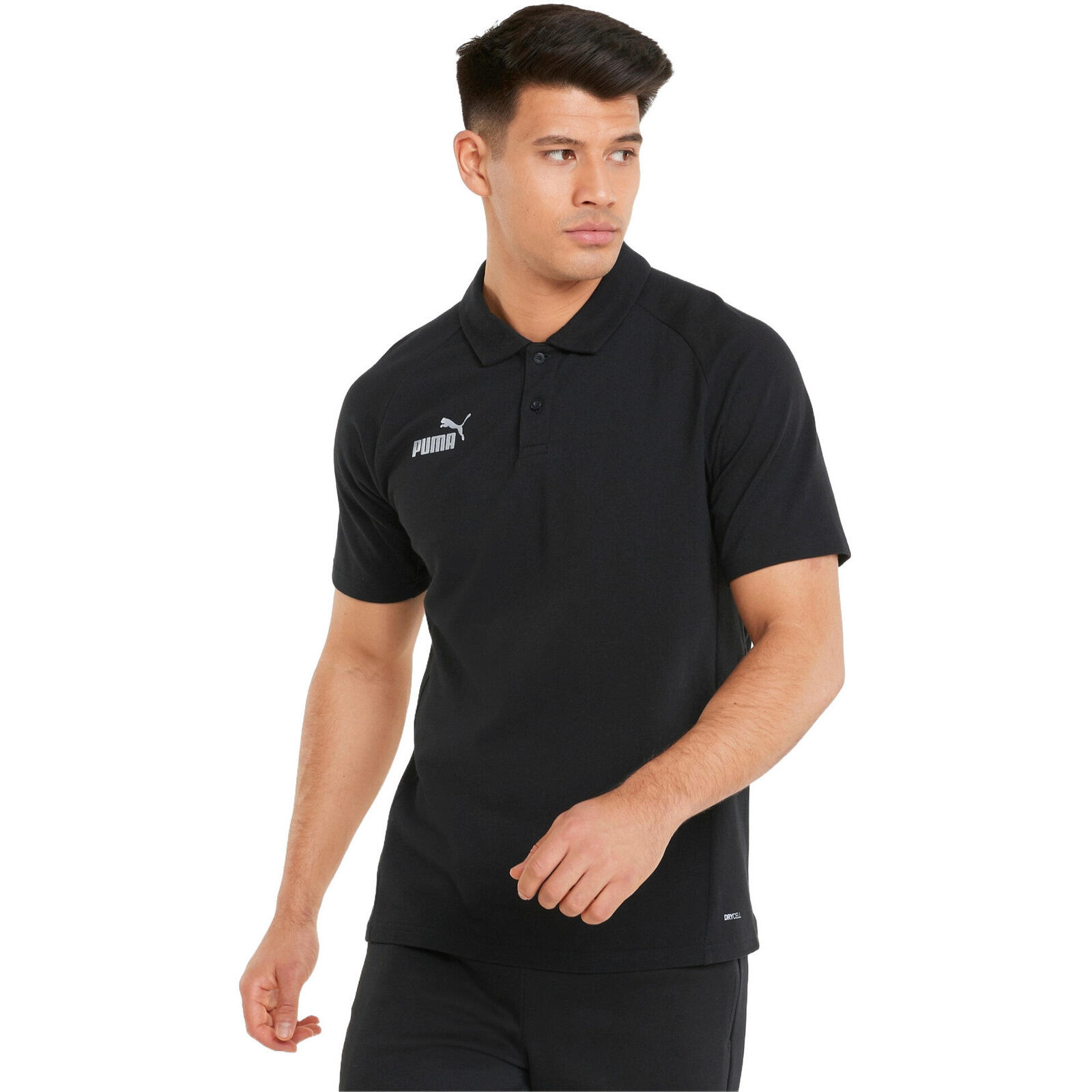 T-shirt puma teamfinal casuals polo, preto, homens