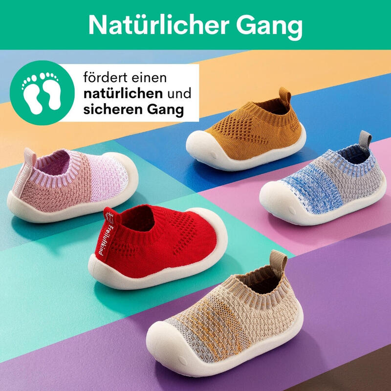 FREILUFTKIND Jukku Barfußschuhe rutschfest Kinder (6-12 Monate / Blau & Grau)