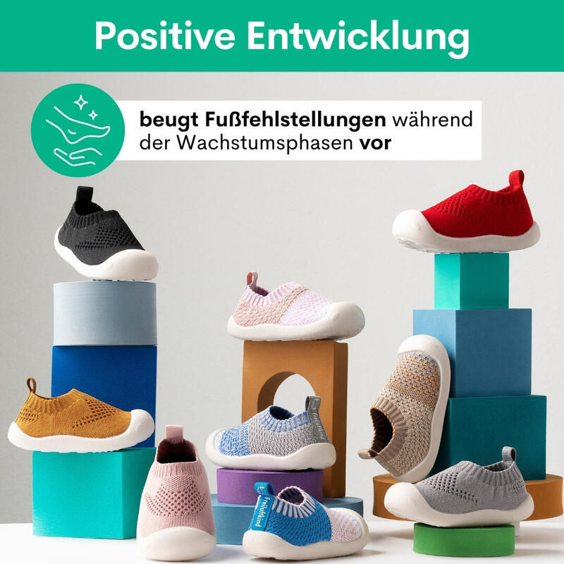 FREILUFTKIND Jukku Barfußschuhe rutschfest Kinder (6-12 Monate / Blau & Grau)