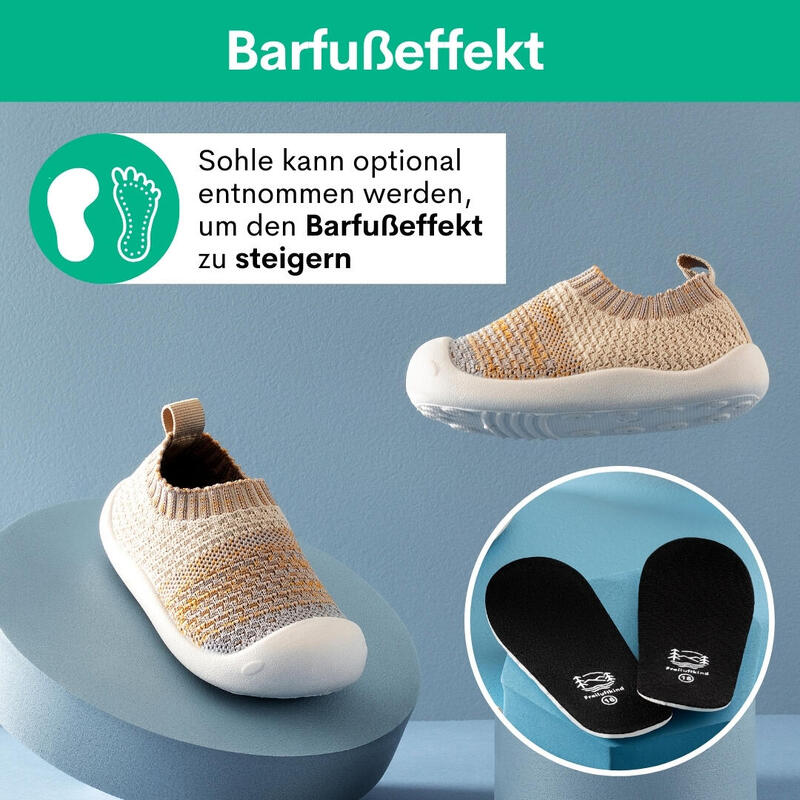 FREILUFTKIND Jukku Barfußschuhe rutschfest Kinder (12-18 Monate / Braun & Grau)