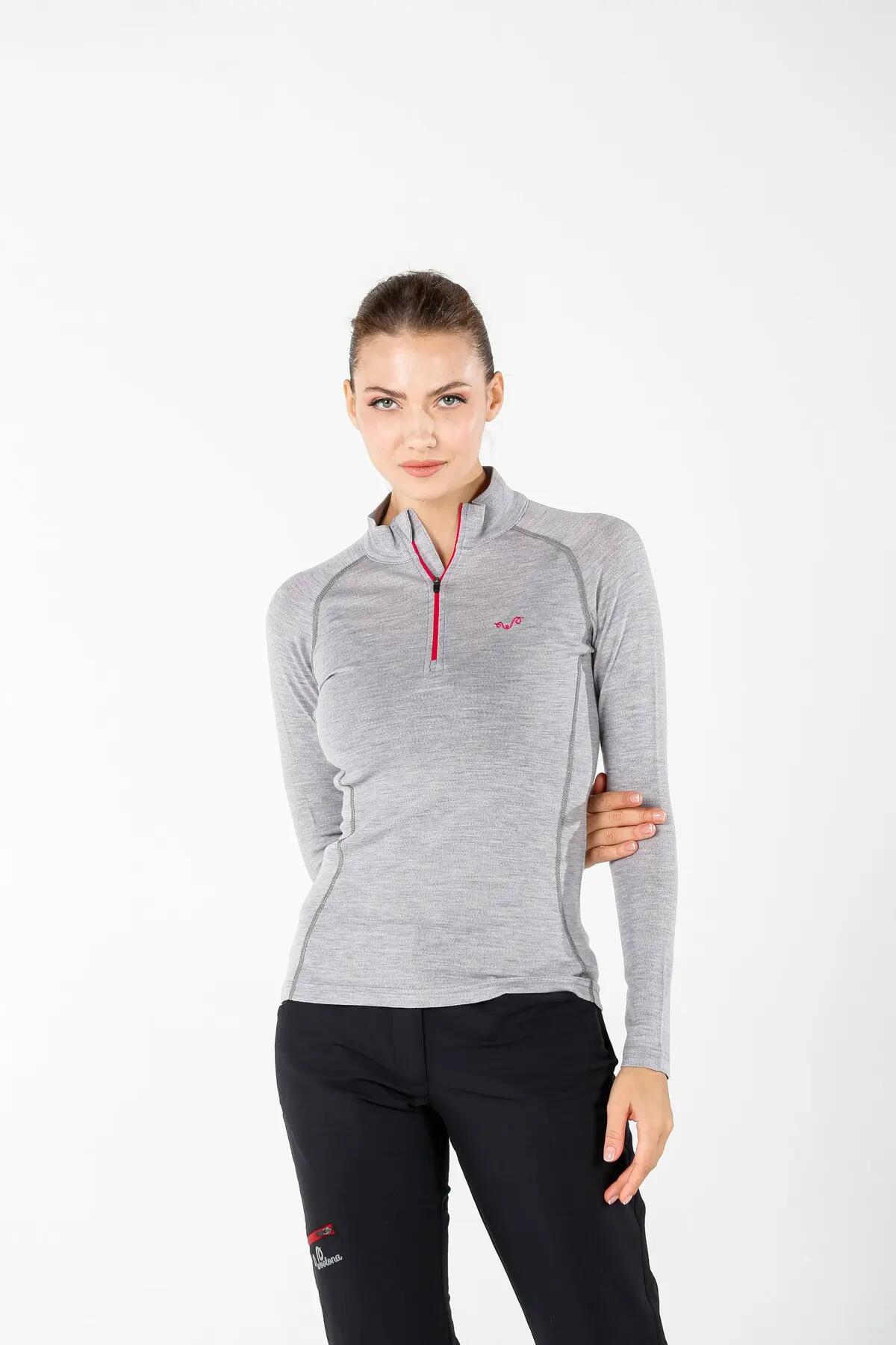 Vega - damska koszulka 100%  wełna merino z zamkiem YKK  (195 g/m²) S, Szary 5/7